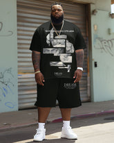 Men's Plus Size Casual Vintage Art David Like Alphabet Print T-Shirt Shorts Suit